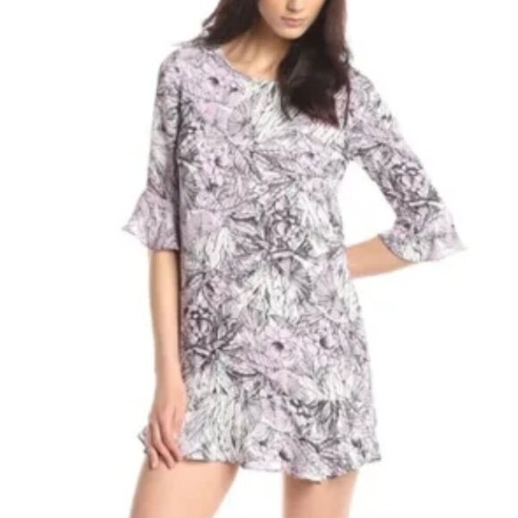 FRENCH CONNECTION Flight of Fancy Floral Ruffle Mini Dress Lilac Lavender Shift - Picture 5 of 16